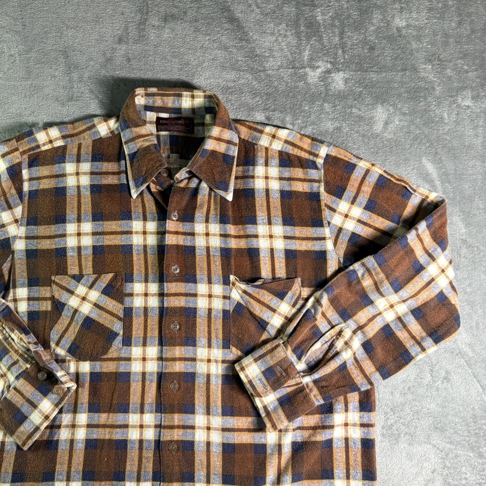 VTG Kingsport Flannel Shirt Mens L Plaid Cotton Midweight Workwear